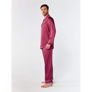Ensemble de pyjama en satin de soie pour homme, manches longues, boutonné, avec poche, vêtements de détente, taille M à XXL - Product Image 2