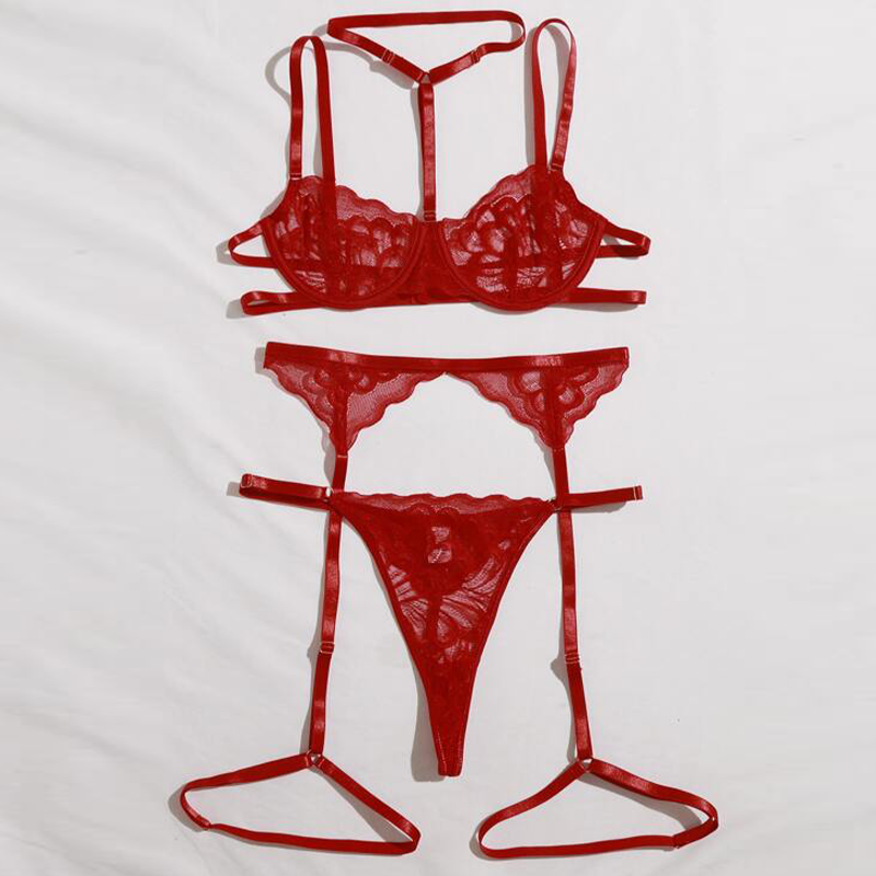 Wholesale Bulk Sexy Erotic Women's Lingerie Set 3 Piece Nighty Vendor Lace for Valentine's Day Jersey Fabric Firm Control