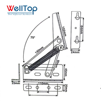 WELLTOP Neuheiten Möbel zubehör Hardware Stütz scharniere Schwarzes Sofa Kopfstütze Hebe mechanismus Feder scharnier halterung