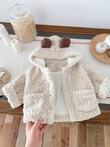Winter Toddler Unisex Cotton Fuzzy Thickened Bear - Eared <strong>Hooded</strong> Fleece - Lined Warm Baby Coat - Product Image 3