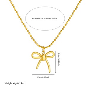 Bowknot Pendant Necklace Gold Plated Stainless Steel Chain Elegant Gift Jewelry - Product Image 4
