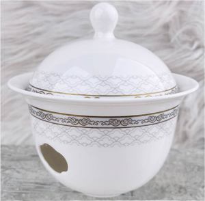 Service de table de luxe en porcelaine fine 45% de haute qualité avec bordure dorée, motif paysage montagneux, vaisselle en céramique avec rebord doré à la main pour hôtels et mariages - Product Image 5