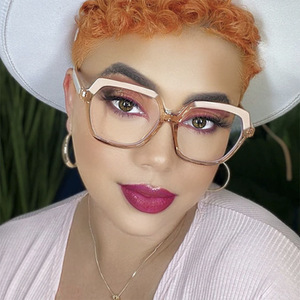 2024 New retro sang trọng vuông màu be Kính Frames hợp thời trang sexy Ladies 'chắp vá màu sắc không thường xuyên cận thị Reading Kính mắt - Product Image 3