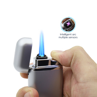 Briquet à cigares Hongjing intelligent, double alimentation gaz-électrique, rechargeable, en métal, avec commande vocale et affichage en direct