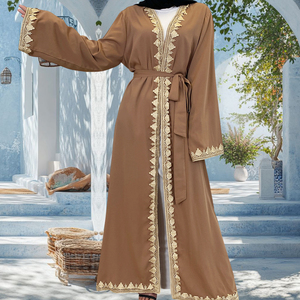 9.9 satış mütevazı kadınlar Abaya Nida lüks altın dantel sınır küçük bölünmüş alt asil hırka müslüman islam Eid giyim ile 1893 - Product Image 4