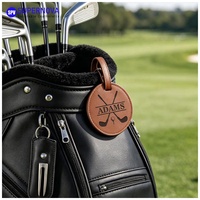 Logo Personnalisé Gravé Au Laser PU Cuir Golf Tee Holder-Forme Ronde Balle De Golf Marqueur Organisateur pour Sac De Golf Tag Cadeau En Gros