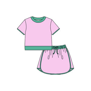 GSSO3674, tenue courte à manches courtes pour femmes adultes, imprimé uni rose personnalisé, vente en gros en boutique, ensemble de sport pour femmes adultes - Product Image 3