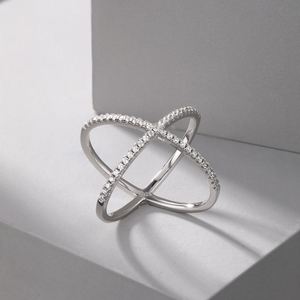 Dylam Stylish Design Women Fine Fashion Jewelry Rhodium Plated S925 <b>Silver</b> <b>Cross</b> Infinity 5A Diamond Zirconia Promise <b>Rings</b> - Product Image 6