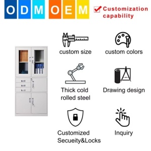 Armoire à dossiers avec tiroirs et porte vitrée, rangement de documents en métal pour l'école, le bureau, le stockage de documents - Product Image 3