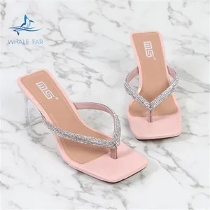 Roze Trendy Vrouwen Hoge Hak Schoenen 8 Cm Slip-On Vierkante Neus Hoge Hak Sandalen Slippers Slippers Hakken Voor Dames