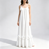 Robe longue maxi pour femme à bretelles spaghetti, motif floral 3D, sans manches, couleur unie, idéale pour les vacances, la plage ou les soirées