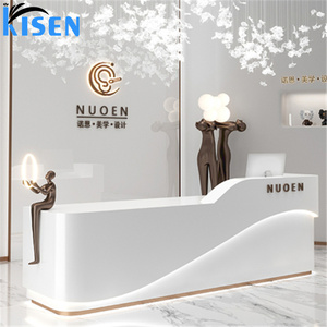 Kisen Luxury Versatile for Office Hospital Bar Hotel Living Room Workshop Salon Cashier <b>Counter</b> Curved <b>Reception</b> Table Design - Product Image 1