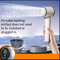Douche de camping portable d'urgence avec pompe électrique rechargeable, affichage du niveau de batterie, capacité de 4 L, sac étanche