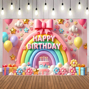 <span class=keywords><strong>Bannière</strong></span> de fond personnalisée en gros pour <span class=keywords><strong>anniversaire</strong></span>, imprimé arc-en-ciel, pour fête d'enfants et de filles - Product Image 2