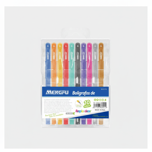 Set di 10 Penne Gel Fluorescenti con Impugnatura Triangolare Marca Mengfu con Custodia in PVC per Ufficio e Scuola Modello M-0178 - Product Image 2