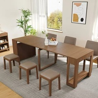 Table à manger extensible et pliable en bois massif avec buffet intégré, design artistique pour petites cuisines