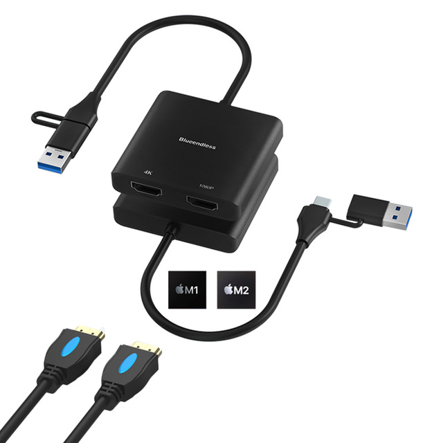 Custom Aluminum 2 In 1 USB Type C Type-C Hub Adapter to 4K Dual HDTV Monitors USB-C Adapter for Windows Macbook Pro Laptop Hub