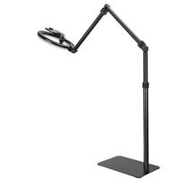 Support de plancher de bras de perche de microphone réglable compatible avec le microphone et le téléphone portable