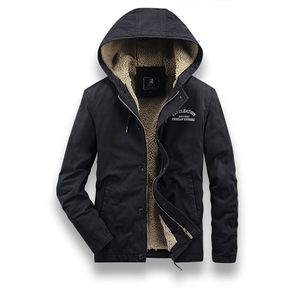 2023 Winter <strong>Men's</strong> Bomber <strong>Jacket</strong> Plus <strong>Velvet</strong> Padded Deck Cotton Hooded Solid Color Casual <strong>Jacket</strong> for Autumn - Product Image 2