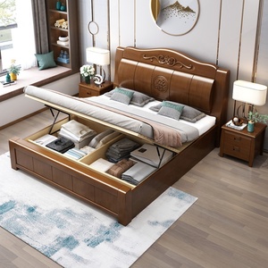 Lit double en bois de style chinois pour adultes, ensemble de meubles de chambre à coucher élégant, avec rangement, taille king, nouveau design, 2021 - Product Image 5