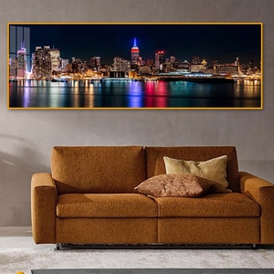 Cuadro de Porcelana con Diseño del Horizonte de Nueva York - 90x30cm, Vista Nocturna Panorámica para Sala de Estar - Product Image 1