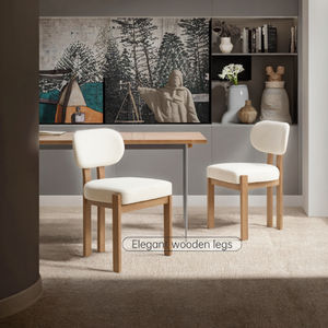 Ensemble de 2 chaises de salle à manger modernes et convertibles, minimalistes, rembourrées en tissu chenille, chaises de salle à manger d'hôtel, pieds en bois, meubles de maison - Product Image 3