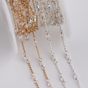 โซ่โรโล่แบบมีลูกปัดคริสตัลใสขนาด 3 มม./4 มม. ชุบทอง 14K พร้อมตัวเชื่อมลูกปัดใส อุปกรณ์ทำเครื่องประดับ DIY - Product Image 1