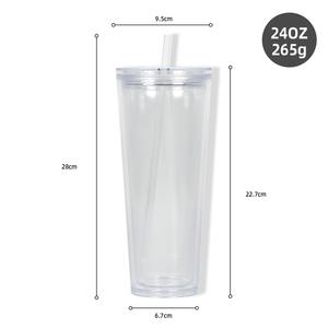 Vaso transparente de tapa plana preperforada de acrílico de plástico con aislamiento de doble pared de 24oz vaso en blanco de colores mezclados con tapas y pajitas - Product Image 6