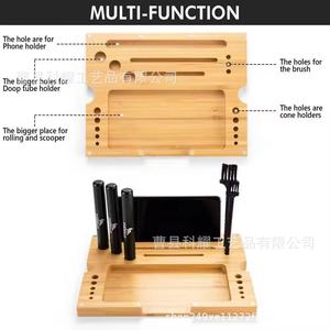 Caja de Almacenamiento de Bambú con Tapa Abatible, Organizador de Herramientas para Tabaco de Doble Capa con Compartimentos para Uso en Escritorio - Product Image 3