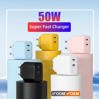 Chargeur mural double port 50 watts 25w, charge rapide, vert rose, adaptateur de voyage, chargeur complet type c 50w