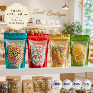 Sachet Doypack Ximu avec fermeture éclair, face transparente colorée et dos en aluminium, pour emballage alimentaire et de snacks, vente en gros usine - Product Image 2