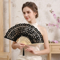 Éventail pliant en dentelle européenne, éventail à main en bambou, éventail vintage pour princesse, demoiselle d'honneur, danse, décoration de fête de mariage