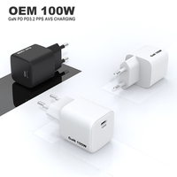 Cargador de Teléfono Mini Gan de 100w OEM, USB-C, PD, AVS, PPS, con Certificación CE, ROHS, KC, Cargador de Pared Portátil Tipo C para iPhone y Samsung