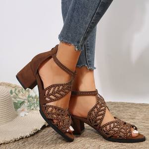 2026 Spring Summer Sexy Women's Slip-On Ultra High <b>Wedge</b> Heeled T-Strap Open Toe Floral Pattern PU <b>Wedding</b> <b>Shoes</b> Sweat-Absorbent - Product Image 3