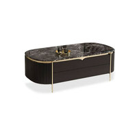 Meuble TV de luxe moderne nordique Combo marbre et bois massif Design simple pour la maison salon Table à thé avec lumière