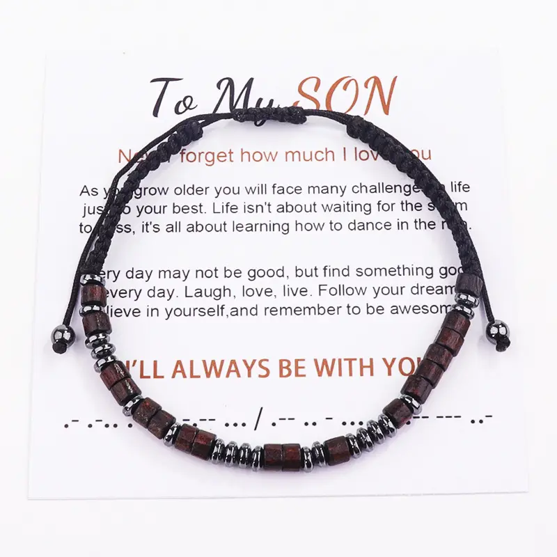 To My Son, To My Grandson, I Love You Morse Code Bracelet for Women Men Back to School Gift Hidden Message Morse Bracelet W/Card