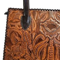 Acheter Hand Crafted Handtooled Véritable Cuir Floral Mini Tote Cowhide Buffalo Sac à main Femmes Porte-documents Messenger Laptop Bag