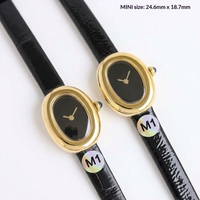 Jam Tangan Wanita Mewah Ukuran Kecil Berbahan Baja Tahan Karat Emas dengan Casing Oval, Kristal Safir, Jarum Penunjuk, Tahan Air, Mesin Quartz, dan Tali Kulit Sapi
