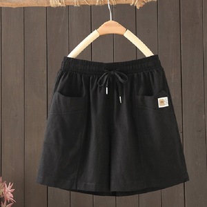 Women's Casual Shorts Elastic Waist Tie Belt Loose Fit High Waist Wide Leg A Line Breathable Cotton Summer Pants - Product Image 4
