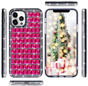 Pink Color 3D Bling Diamond TPU Case For Iphone 13 Case Luxury Crystal Rhinestone Mobile Phone Case Cover For Iphone 13 pro max