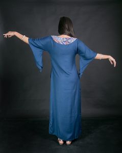 Half Sleeves V-neck Floral Print Bohemian Floor-Length Multi Color <b>Kaftan</b> Casual Women Cotton Dress <b>Beach</b> Wear Handmade Pockets - Product Image 2