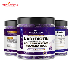 ויטמינים גומי של Vennature עם NAD+, רסברטרול, ברברין, ביוטין, קולגן, קרטין, אבץ, ויטמין K2 ו-D3, תוספי תזונה לשיער, עור וציפורניים. - Product Image 1