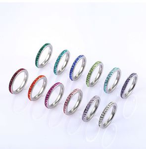 Tagor nueva llegada 3mm ancho 12 meses piedras de nacimiento colores completo CZ cristales incrustaciones anillos de acero inoxidable - Product Image 2