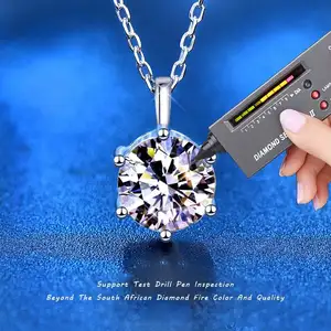 100% 925 스털링 실버 라운드 컷 생성 Moissanite 1/2CT 다이아몬드 보석 웨딩 로맨틱 펜던트 목걸이 고급 보석