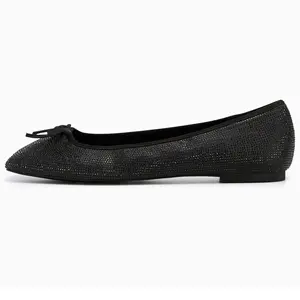 Zapatos planos de bailarina para mujer plegable con suela de goma superior iluminada Ctystal para exteriores con punta cuadrada y etiqueta privada
