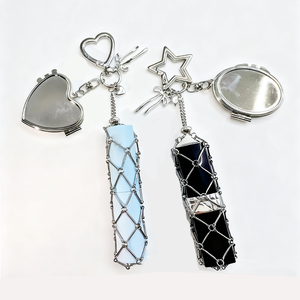 רשת נירוסטה השפתון מחזיק רשת תיק נשים כוכב מראה לב שרשרת מחזיק מפתחות תיק רשת השפתון רשת - Product Image 5