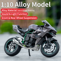 Nouvelle moto miniature Kawasaki H2R en alliage moulé sous pression, modèle 1/10, avec effets sonores et lumineux, direction de la roue avant, cadeau pour garçon