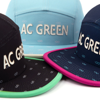 Casquette de camping à 5 panneaux à visière souple, avec applique découpée au laser et patch brodé, fabriquée sur mesure par RPET Aung Crown Factory