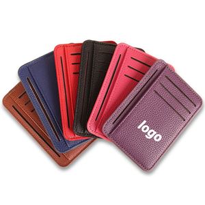 Vintage Style Lychee Pattern <b>Card</b> <b>Holder</b> Casual Multi-Functional Business <b>Wallet</b> with Zipper Vertical Design and PU Material - Product Image 1