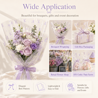 Film d'emballage élégant Grace avec motif floral violet imprimé à l'encre, papier d'emballage imperméable pour bouquet